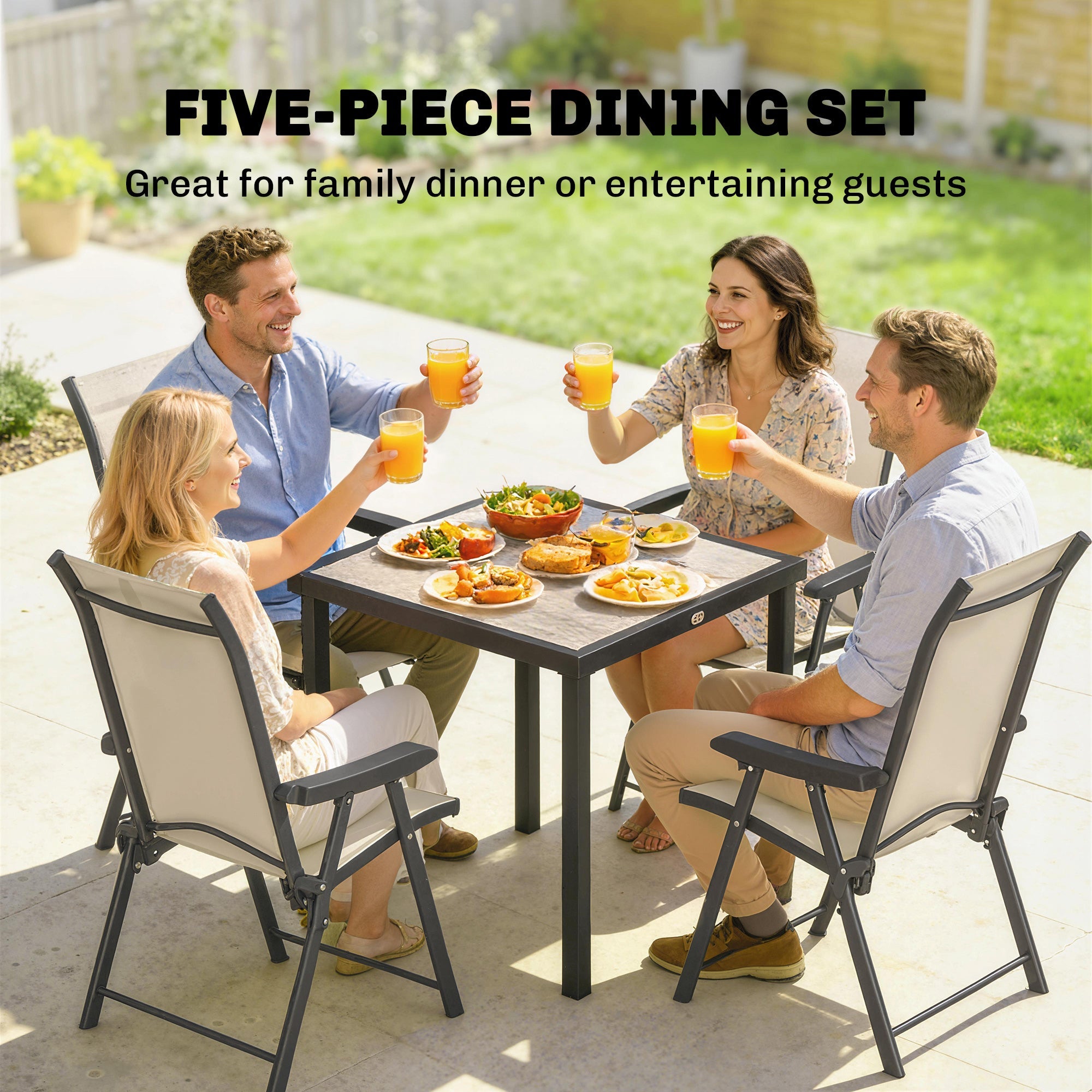 Outsunny 5 Pieces Outdoor Dining Set, Garden Dining Set for 4 with Square Table and Folding Chairs, Brown