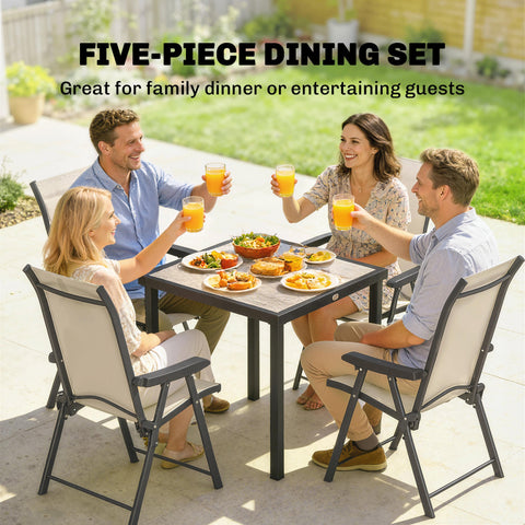 Outsunny 5 Pieces Outdoor Dining Set, Garden Dining Set for 4 with Square Table and Folding Chairs, Brown