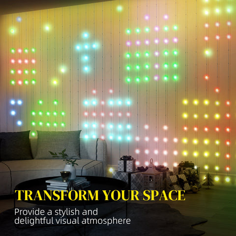 HOMCOM LED Curtain Lights, Smart Curtain Fairy Lights Plug In, Colour Changing Wall Lights with Remote, App, Dynamic DIY Hanging Window String Lights for Bedroom Living Room, 3x3(m), 400 RGBIC LED