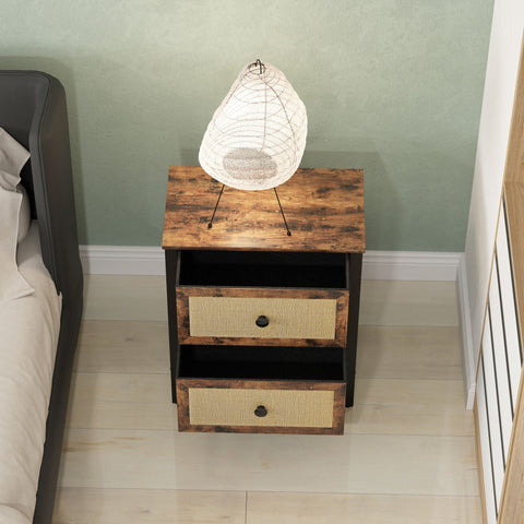 HOMCOM Industrial-Natural Bedside Table Set of 2 - Brown