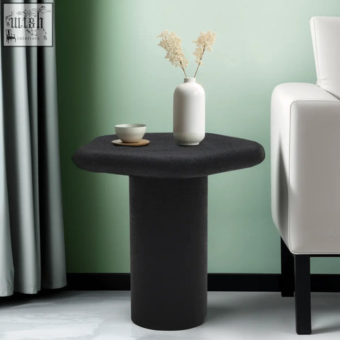 Black textured udaipur pentagon end table with cylindrical base and hexagonal top perfect as an end table