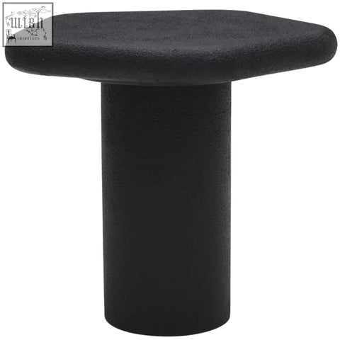Black textured udaipur pentagon end table with hexagonal top and cylindrical base perfect as an end table