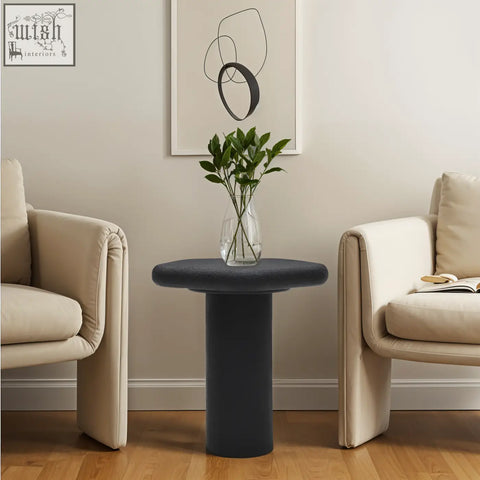 Dark gray udaipur pentagon side table with smooth matte textured finish and rounded organic shape top surface