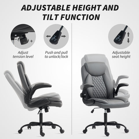HOMCOM Faux Leather Office Chair. with Flip-Up Armrests - Charcoal Grey