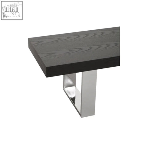 Modern ulmus black elm wood bench with sleek chrome legs and a black elm wood top for stylish seating