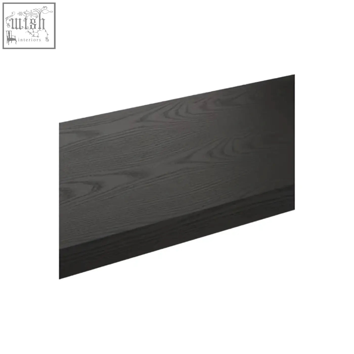 Black elm wood bench with smooth matte finish and subtle grain on a sleek black elm wooden shelf