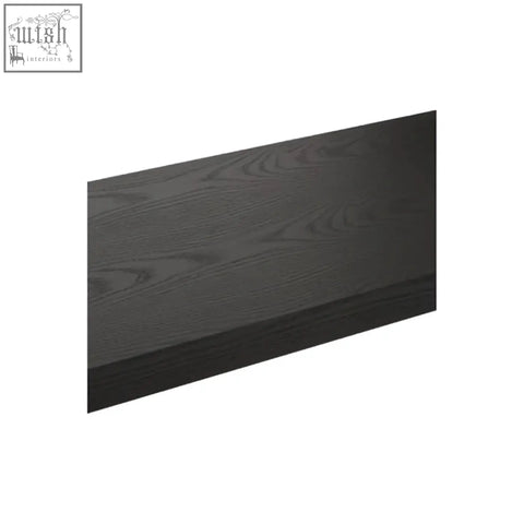 Black elm wood bench with smooth matte finish and subtle grain on a sleek black elm wooden shelf