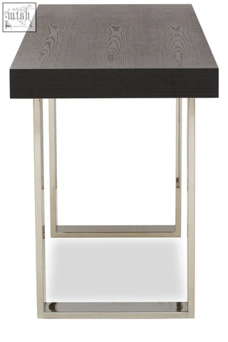 Modern ulmus console table with dark gray wood grain top and polished chrome legs for stylish living spaces