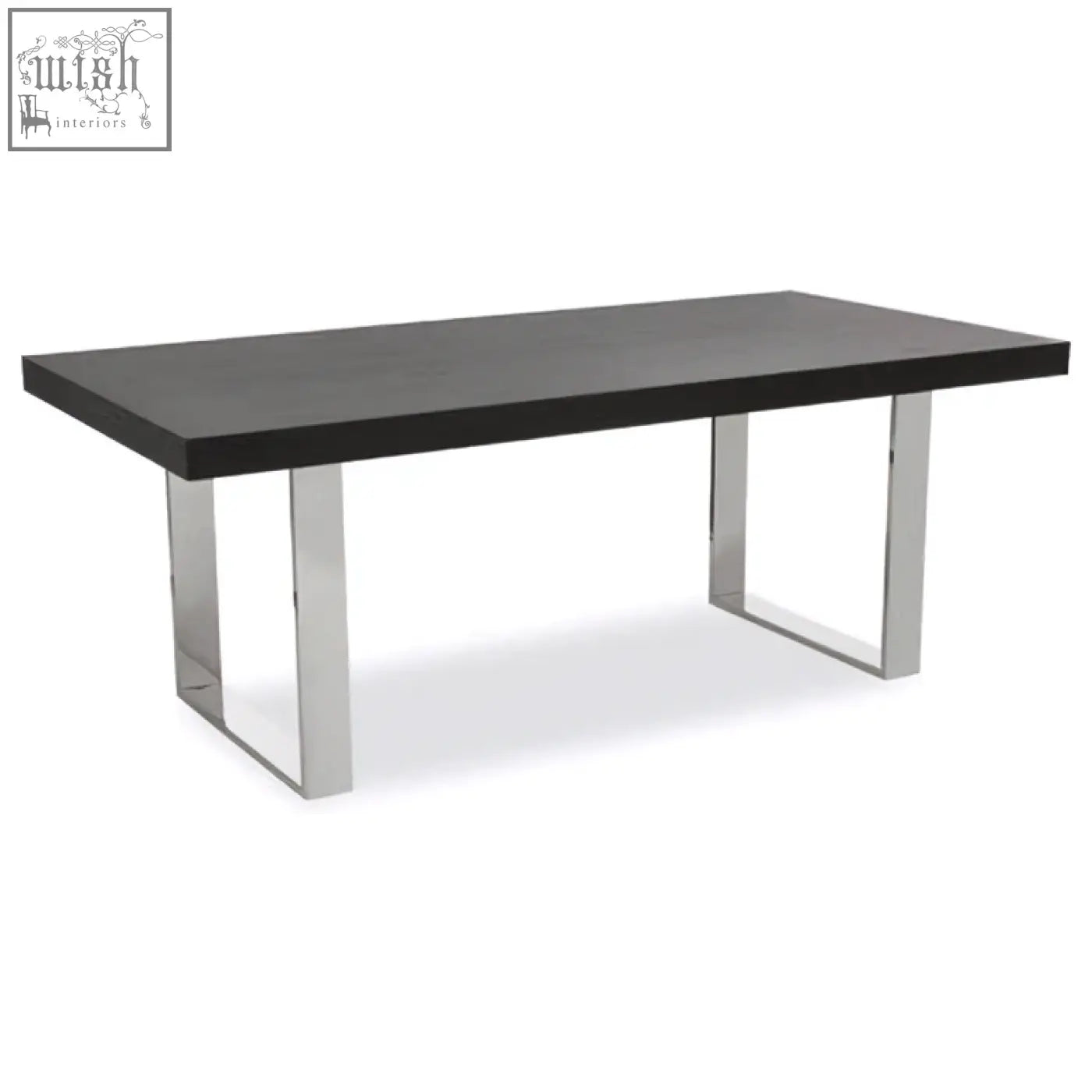 Black ulmus dining table with sleek chrome legs perfect for modern dining spaces