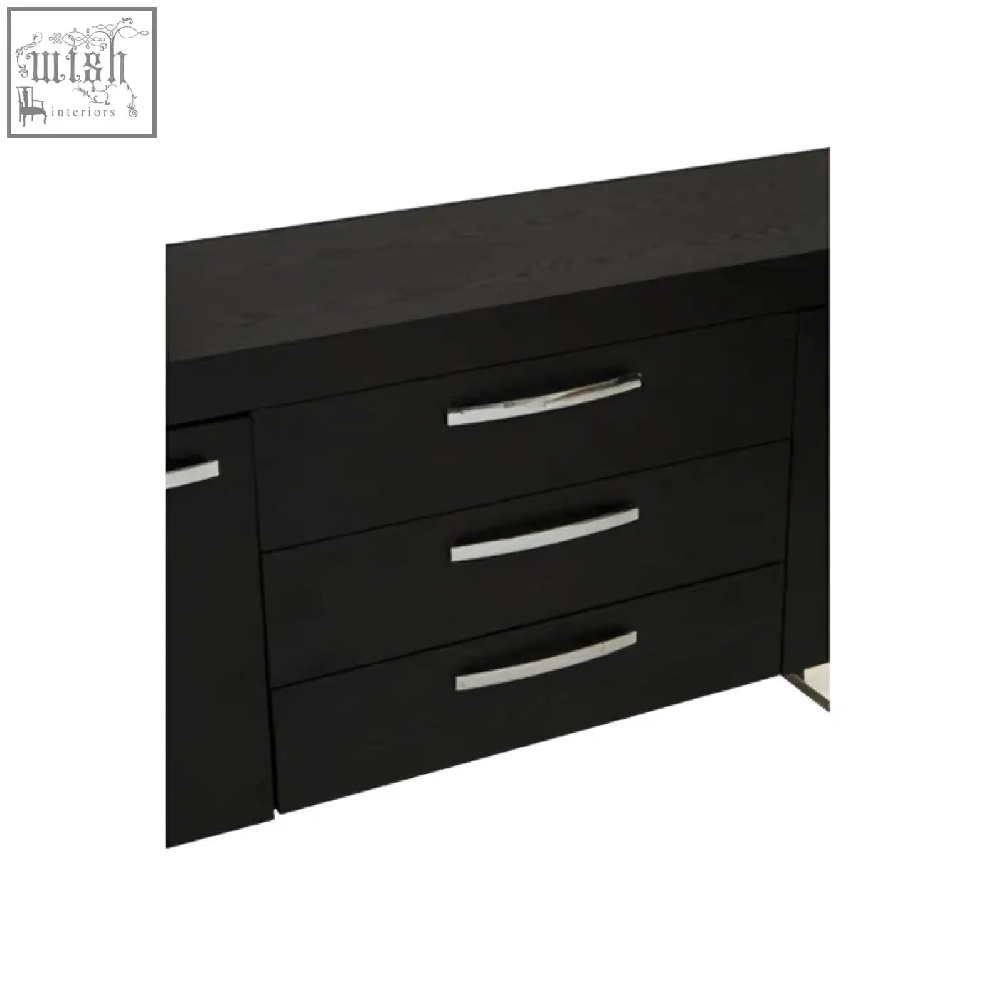 Ulmus sideboard black elm with three drawers and sleek silver handles perfect for stylish storage solutions