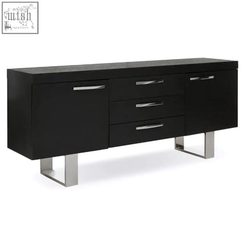 Ulmus sideboard with black elm finish two cupboards sleek chrome handles and angular silver legs for modern storage