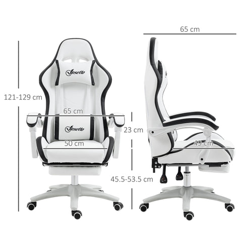 Vinsetto Computer Gaming Chair, PU Leather Desk Chair with Footrest, Swivel Task Chair with 135\'c2\'b0 Reclining Back and Lumbar Support, PC Chair for Adults, White and Black