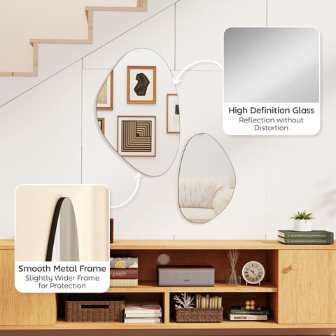 HOMCOM Set of 2 Pebble-Shaped Wall Mirror - Black