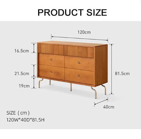 Light brown cherry wood una drawer sideboard with six drawers and slender metal legs for stylish storage