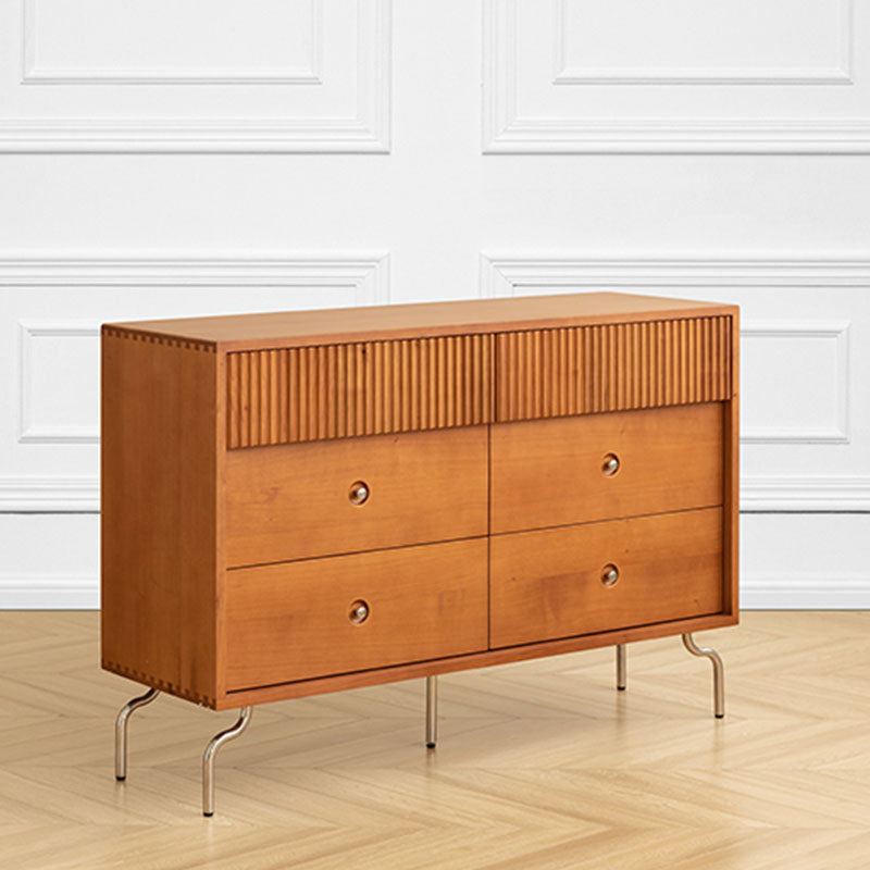Mid-century modern una drawer sideboard in cherry wood with four drawers ribbed panel and round metal knobs