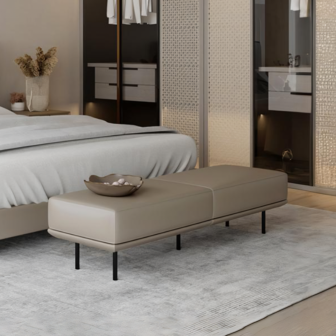 Beige leather undine bench with black metal legs made of pu leather perfect for stylish seating