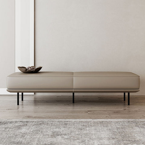 Beige leather undine bench with sleek black metal legs in pu leather perfect for stylish seating