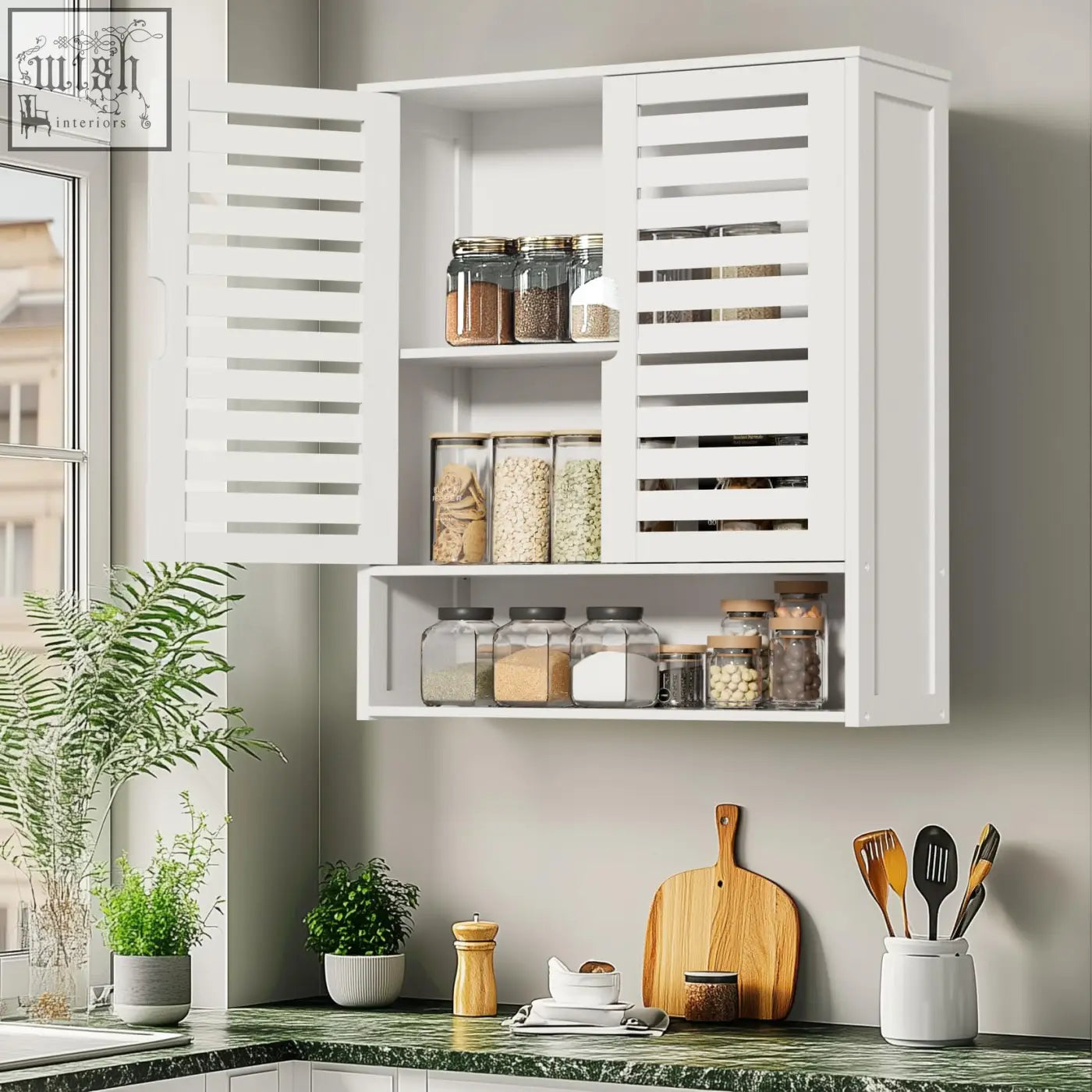 White wooden unho bamboo bathroom cabinet with louvered doors wall mounted over the toilet storage organizer