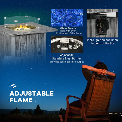 Outsunny Gas Fire Pit Table - 50,000 BTU Burner, Cover, Glass Screen