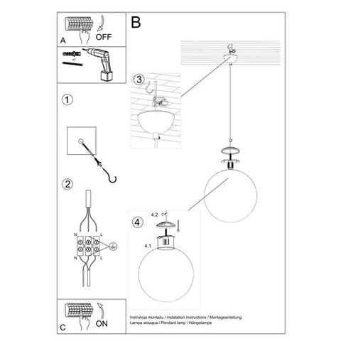 Pendant lamp steel, glass Ugo minimalistic Design E27