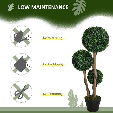HOMCOM Artificial Plant Boxwood Ball Topiary Tree Indoor Outdoor, 90cm