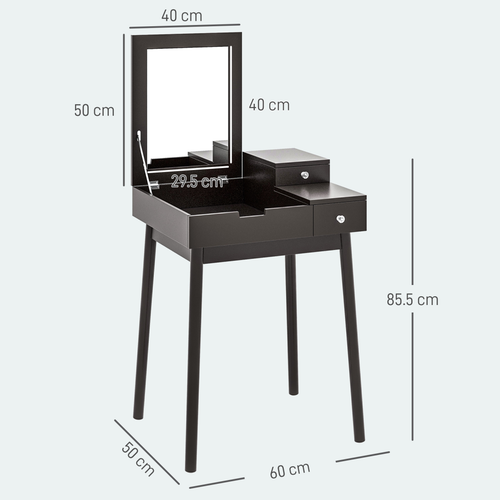 HOMCOM Dressing Table Vanity Desk Flip-up Mirror 2 Drawers, Black