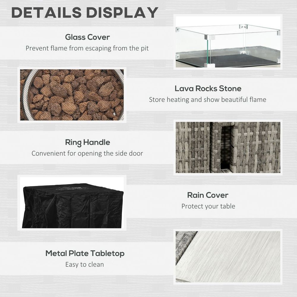 Premium Outsunny Gas Fire Pit Table | Rain Cover, Windscreen & Lava Stone | 50,000 BTU