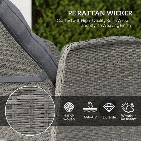 Outsunny 3 Pieces Rattan Bistro Set with Cushions for Outdoor, Grey