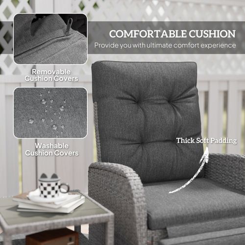 Outsunny 3 Pieces Rattan Bistro Set with Cushions for Outdoor, Grey
