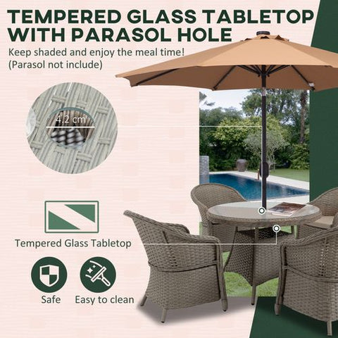 5 Pieces Outdoor Patio PE Rattan Dining Set, Four Seater , Grey