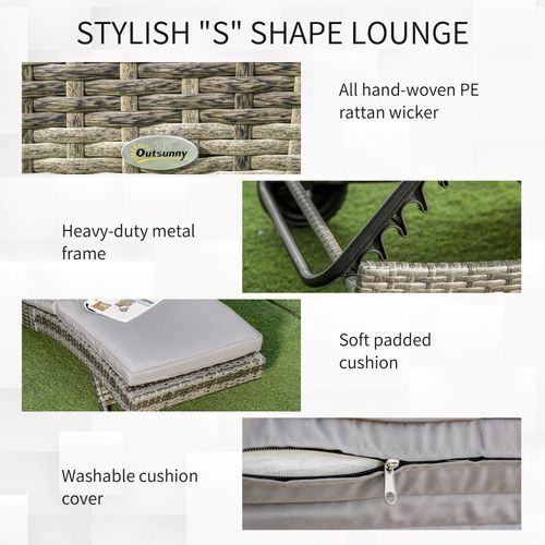 Outsunny Outdoor Reclining Lounge Chair, PE Wicker, Rolling Wheels, Grey
