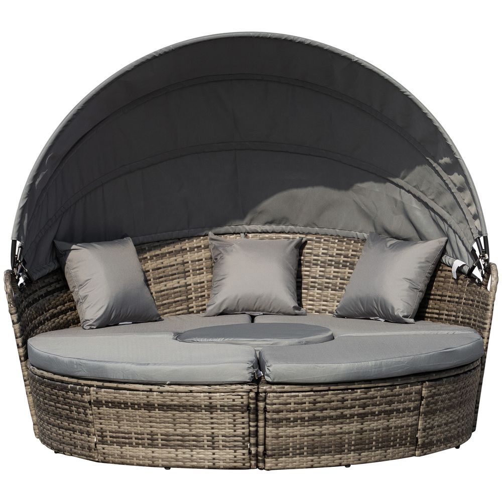 Deluxe 5 Piece Grey Outdoor Rattan Sofa Bed Table Set - High Quality & Comfortable