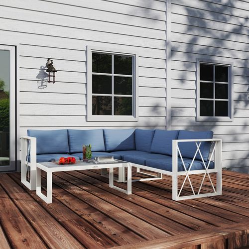 Outsunny 5 Seater Sectional Outdoor Sofa Set with Loveseats for Garden Grey