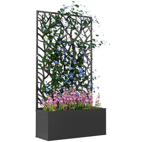 Outsunny Metal Raised Garden Bed with Trellis, Outdoor Elevated Planter Box