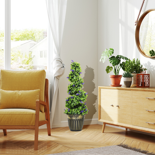 HOMCOM Set of 2 Decorative Artificial Plants with Lavender and Pot, 90cm
