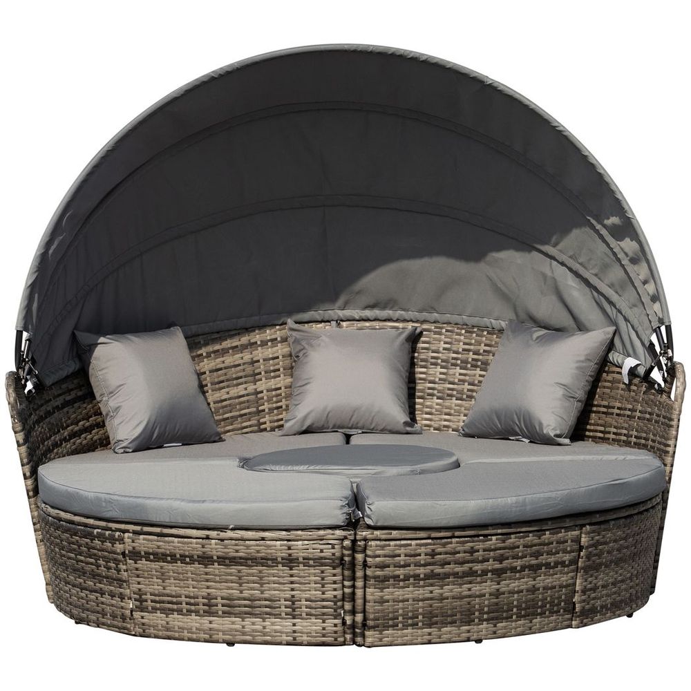 Deluxe 5 Piece Grey Outdoor Rattan Sofa Bed Table Set - High Quality & Comfortable