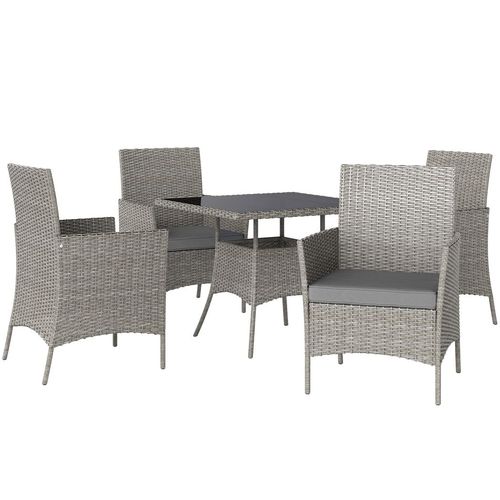Outsunny Rattan Outdoor Dining Table and Chairs for 4, Light Grey