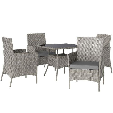 Outsunny Rattan Outdoor Dining Table and Chairs for 4, Light Grey