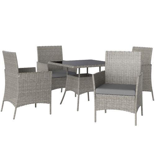 Outsunny Rattan Outdoor Dining Table and Chairs for 4, Light Grey