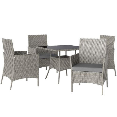Outsunny Rattan Outdoor Dining Table and Chairs for 4, Light Grey