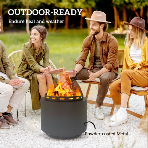 Outsunny 48.5cm Smokeless Wood Burning Firepit Metal Fire Pit, Dark Grey
