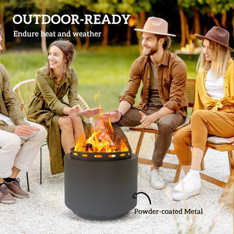 Outsunny 48.5cm Smokeless Wood Burning Firepit Metal Fire Pit, Dark Grey