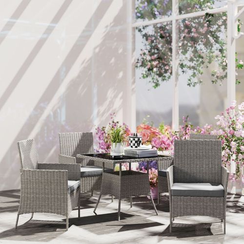 Outsunny Rattan Outdoor Dining Table and Chairs for 4, Light Grey