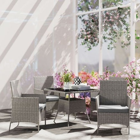 Outsunny Rattan Outdoor Dining Table and Chairs for 4, Light Grey
