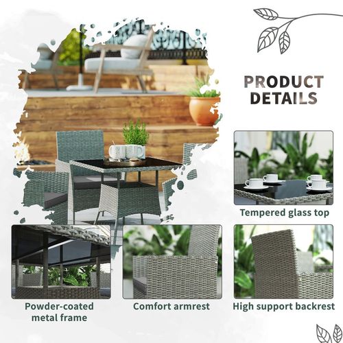 Outsunny Rattan Outdoor Dining Table and Chairs for 4, Light Grey