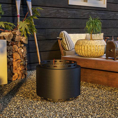 Outsunny 48.5cm Smokeless Wood Burning Firepit Metal Fire Pit, Black