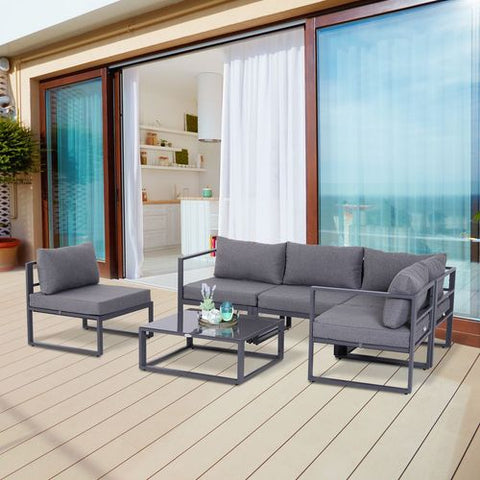 6Pcs Outdoor Sectional Sofa Set Conversation Aluminum Frame Cushion Outsunny