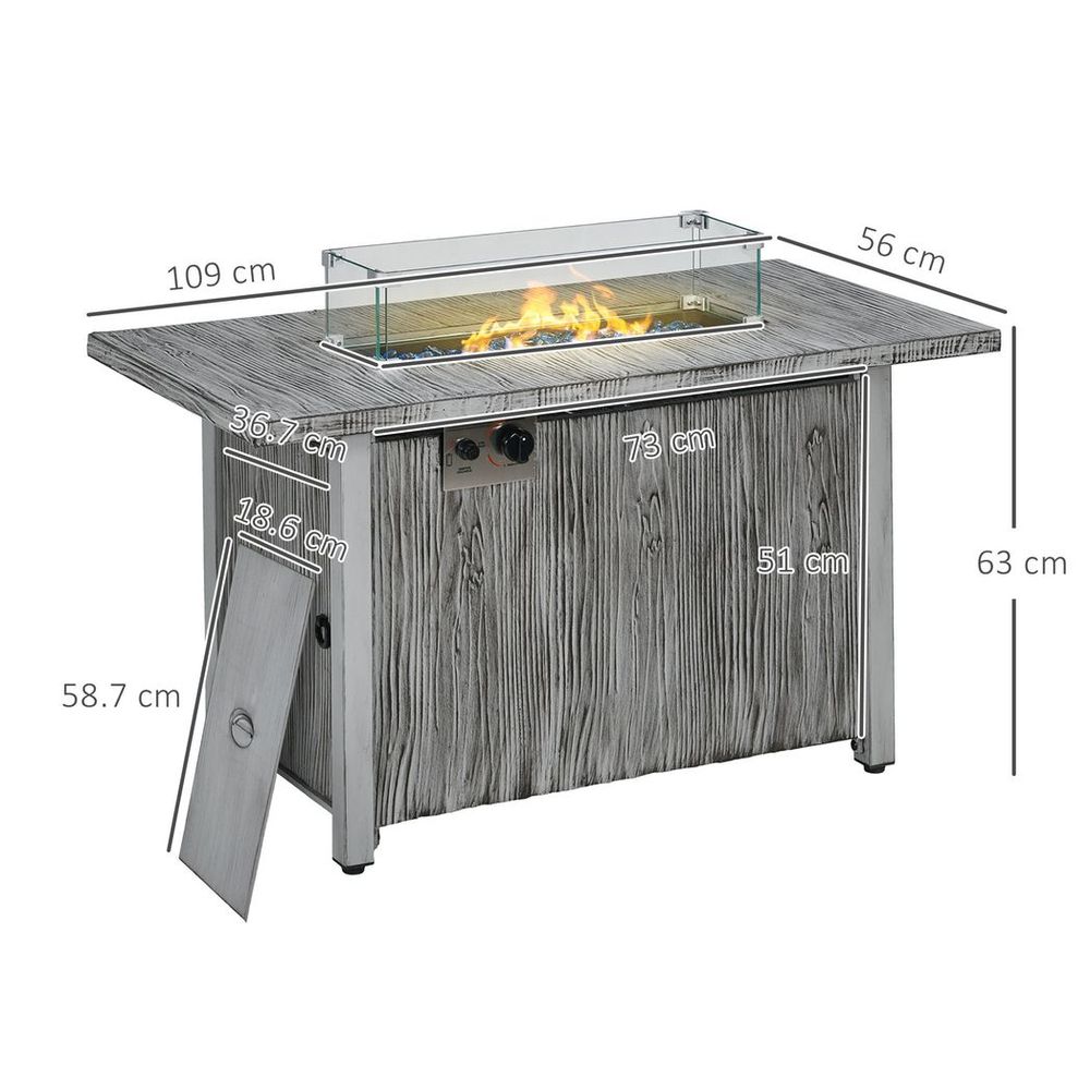 Outsunny Gas Fire Pit Table - 50,000 BTU Burner, Cover, Glass Screen