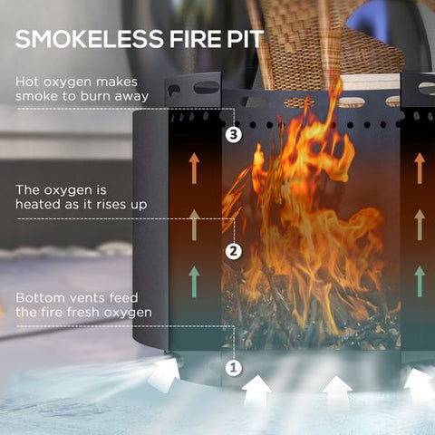 Outsunny 48.5cm Smokeless Wood Burning Firepit Metal Fire Pit, Black