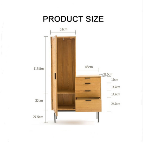 Uno g4 wardrobe in light wood finish with tall sliding door and four side drawers for stylish storage